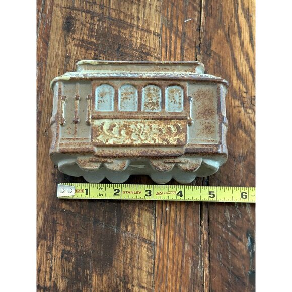 Vintage Ceramic San Francisco Cable Car Planter Brown/White Textured - Picture 8 of 11